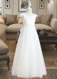 Madisyn Ball-Gown/Princess Floor-length Flower Girl Dress - Satin/Tulle Short Sleeves V-neck With Beading/Bow(s) UKP0015929