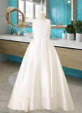 Serena Ball-Gown/Princess Sweep Train Flower Girl Dress - Satin/Tulle/Lace Sleeveless Scoop Neck With Sash UKP0015930