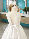 Serena Ball-Gown/Princess Sweep Train Flower Girl Dress - Satin/Tulle/Lace Sleeveless Scoop Neck With Sash UKP0015930