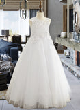 Kayla Ball-Gown/Princess Floor-length Flower Girl Dress - Satin/Tulle/Lace Sleeveless Scoop Neck With Appliques UKP0015932