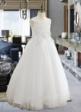 Kayla Ball-Gown/Princess Floor-length Flower Girl Dress - Satin/Tulle/Lace Sleeveless Scoop Neck With Appliques UKP0015932