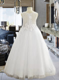 Kayla Ball-Gown/Princess Floor-length Flower Girl Dress - Satin/Tulle/Lace Sleeveless Scoop Neck With Appliques UKP0015932