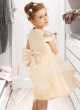 Kristen Ball-Gown/Princess Knee-length Flower Girl Dress - Satin/Tulle Sleeveless Scoop Neck With Beading/Bow(s) UKP0015933