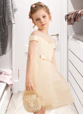 Kristen Ball-Gown/Princess Knee-length Flower Girl Dress - Satin/Tulle Sleeveless Scoop Neck With Beading/Bow(s) UKP0015933