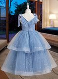 Allyson Ball-Gown/Princess Floor-length Flower Girl Dress - Satin/Tulle/Sequined Sleeveless V-neck With Bow(s) UKP0015934