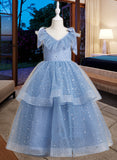 Allyson Ball-Gown/Princess Floor-length Flower Girl Dress - Satin/Tulle/Sequined Sleeveless V-neck With Bow(s) UKP0015934