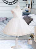 Heidi A-Line Knee-length Flower Girl Dress - Tulle/Lace Sleeveless High Neck With Beading/Sequins/Back Hole UKP0015936