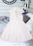 Heidi A-Line Knee-length Flower Girl Dress - Tulle/Lace Sleeveless High Neck With Beading/Sequins/Back Hole UKP0015936