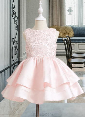 Nora A-Line Short/Mini Flower Girl Dress - Satin/Lace Sleeveless Scoop Neck UKP0015937