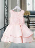 Nora A-Line Short/Mini Flower Girl Dress - Satin/Lace Sleeveless Scoop Neck UKP0015937