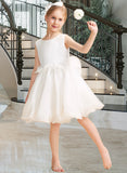 Marin A-Line Knee-length Flower Girl Dress - Organza Sleeveless Scoop Neck UKP0015938