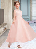 Poll A-Line/Princess Ankle-length Flower Girl Dress - Satin/Tulle Sleeveless Scoop Neck With Beading/Bow(s) UKP0015941