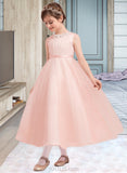 Poll A-Line/Princess Ankle-length Flower Girl Dress - Satin/Tulle Sleeveless Scoop Neck With Beading/Bow(s) UKP0015941