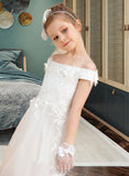 Raquel Ball-Gown/Princess Sweep Train Flower Girl Dress - Tulle/Lace Sleeveless Off-the-Shoulder With Flower(s) UKP0015944