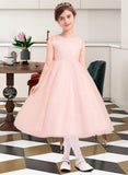 Casey A-Line/Princess Tea-length Flower Girl Dress - Tulle Sleeveless Scoop Neck With Bow(s) UKP0015945