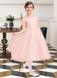 Casey A-Line/Princess Tea-length Flower Girl Dress - Tulle Sleeveless Scoop Neck With Bow(s) UKP0015945