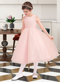 Casey A-Line/Princess Tea-length Flower Girl Dress - Tulle Sleeveless Scoop Neck With Bow(s) UKP0015945