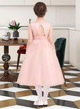 Casey A-Line/Princess Tea-length Flower Girl Dress - Tulle Sleeveless Scoop Neck With Bow(s) UKP0015945