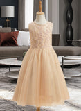 Jadyn A-Line Tea-length Flower Girl Dress - Tulle/Lace Sleeveless Scoop Neck With Beading/Sequins UKP0015946