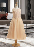 Jadyn A-Line Tea-length Flower Girl Dress - Tulle/Lace Sleeveless Scoop Neck With Beading/Sequins UKP0015946