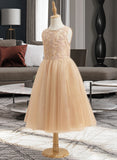 Jadyn A-Line Tea-length Flower Girl Dress - Tulle/Lace Sleeveless Scoop Neck With Beading/Sequins UKP0015946