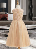 Jadyn A-Line Tea-length Flower Girl Dress - Tulle/Lace Sleeveless Scoop Neck With Beading/Sequins UKP0015946