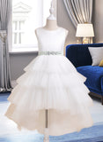 Elena Ball-Gown/Princess Asymmetrical Flower Girl Dress - Tulle Sleeveless Scoop Neck With Sash/Beading (Detachable sash) UKP0015948