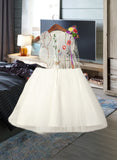 Emery A-Line Knee-length Flower Girl Dress - Tulle/Lace Sleeveless Scoop Neck With Flower(s) UKP0015949