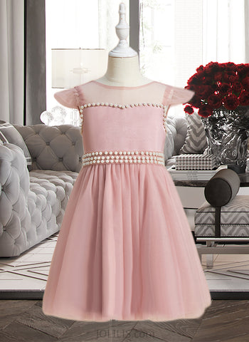 Kassidy A-Line Knee-length Flower Girl Dress - Satin/Tulle Sleeveless Scoop Neck With Beading/Bow(s) UKP0015954