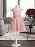 Kassidy A-Line Knee-length Flower Girl Dress - Satin/Tulle Sleeveless Scoop Neck With Beading/Bow(s) UKP0015954