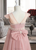 Kassidy A-Line Knee-length Flower Girl Dress - Satin/Tulle Sleeveless Scoop Neck With Beading/Bow(s) UKP0015954