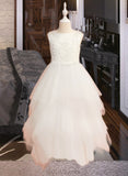 Sophia Ball-Gown/Princess Ankle-length Flower Girl Dress - Satin/Tulle Sleeveless Scoop Neck With Lace/Beading UKP0015955