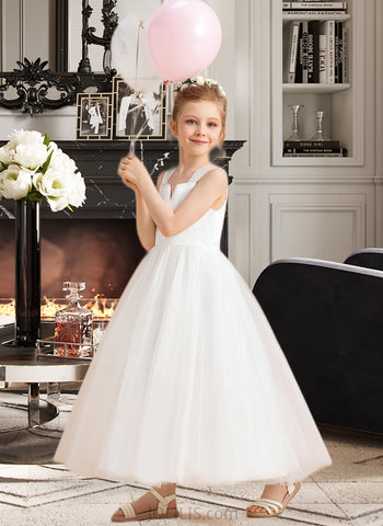 Linda Ball Gown Ankle-length Flower Girl Dress - Satin/Tulle Sleeveless Square Neckline UKP0015956