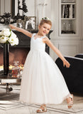 Linda Ball Gown Ankle-length Flower Girl Dress - Satin/Tulle Sleeveless Square Neckline UKP0015956