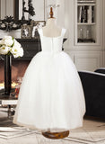 Linda Ball Gown Ankle-length Flower Girl Dress - Satin/Tulle Sleeveless Square Neckline UKP0015956