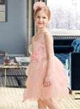 Elaine Ball-Gown/Princess Knee-length Flower Girl Dress - Tulle Sleeveless Scalloped Neck With Feather/Flower(s) UKP0015960