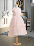 Aria A-Line Knee-length Flower Girl Dress - Satin/Tulle Sleeveless Scoop Neck With Lace UKP0015965