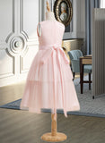 Aria A-Line Knee-length Flower Girl Dress - Satin/Tulle Sleeveless Scoop Neck With Lace UKP0015965