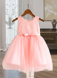 Veronica Ball-Gown/Princess Knee-length Flower Girl Dress - Tulle/Lace Sleeveless Scoop Neck With Bow(s) UKP0015967