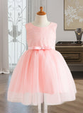 Veronica Ball-Gown/Princess Knee-length Flower Girl Dress - Tulle/Lace Sleeveless Scoop Neck With Bow(s) UKP0015967