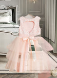 Aimee Ball-Gown/Princess Knee-length Flower Girl Dress - Satin/Tulle Sleeveless Scoop Neck With Lace/Flower(s)/Back Hole UKP0015968