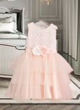 Aimee Ball-Gown/Princess Knee-length Flower Girl Dress - Satin/Tulle Sleeveless Scoop Neck With Lace/Flower(s)/Back Hole UKP0015968