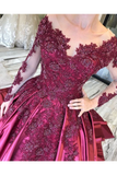 Prom Dress With Long Sleeves And Floral Embroidery Burgundy Colored Court SJSPJ8SLMB9