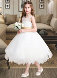 Nita A-Line Tea-length Flower Girl Dress - Tulle/Lace Sleeveless Scoop Neck With Sash/Back Hole (Detachable sash) UKP0015972