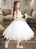 Nita A-Line Tea-length Flower Girl Dress - Tulle/Lace Sleeveless Scoop Neck With Sash/Back Hole (Detachable sash) UKP0015972