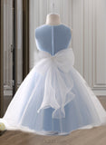 Izabelle A-Line Knee-length Flower Girl Dress - Organza Sleeveless Scoop Neck With Beading/Flower(s)/Bow(s) UKP0015973