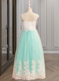 Cynthia Ball-Gown/Princess Floor-length Flower Girl Dress - Tulle Sleeveless Scoop Neck With Lace/Beading/Bow(s)/V Back UKP0015974