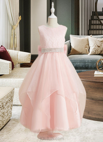 Camryn Ball-Gown/Princess Ankle-length Flower Girl Dress - Organza/Lace Sleeveless Scoop Neck With Beading/Bow(s) UKP0015976