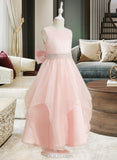 Camryn Ball-Gown/Princess Ankle-length Flower Girl Dress - Organza/Lace Sleeveless Scoop Neck With Beading/Bow(s) UKP0015976