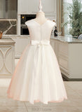 Grace Ball-Gown/Princess Tea-length Flower Girl Dress - Tulle Sleeveless Scoop Neck With Lace/Beading/Flower(s) UKP0015977